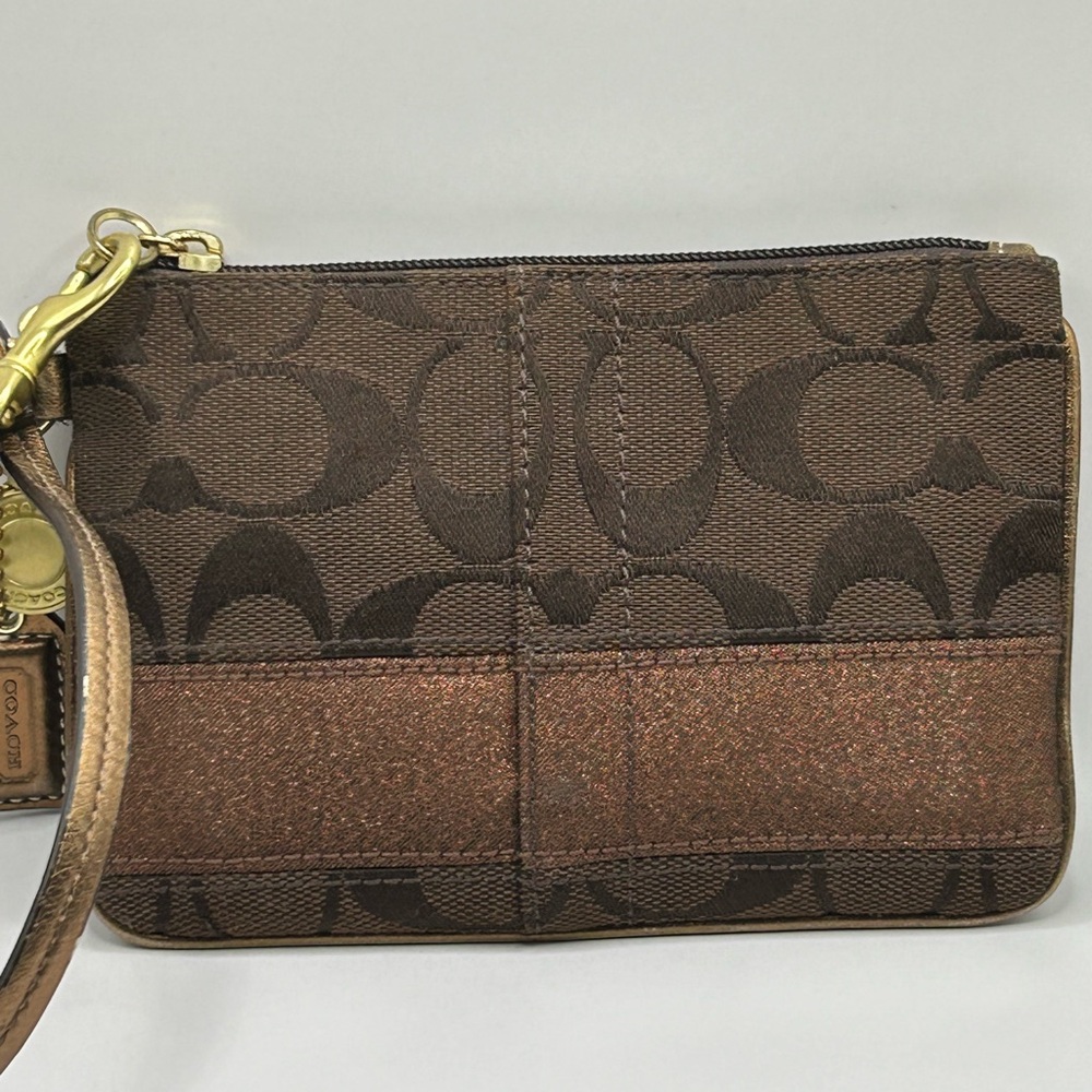 Coach Signature Brown Canvas 66th Anniversary Double Zip Wristlet 6” x 4.5”